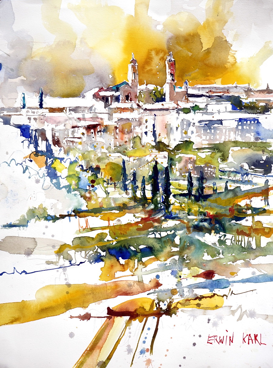 montalcino tuskany toskana aquarell watercolour modern art Kunst